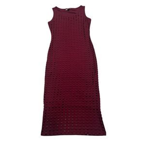 BELLE SKY Women's Burgundy Sleeveless Perforated Laser Cut Midi Dress Size XS